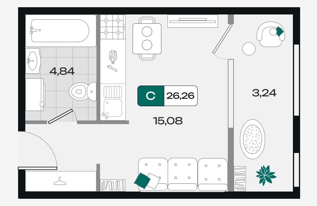 Планировка Студия 26,26 м²