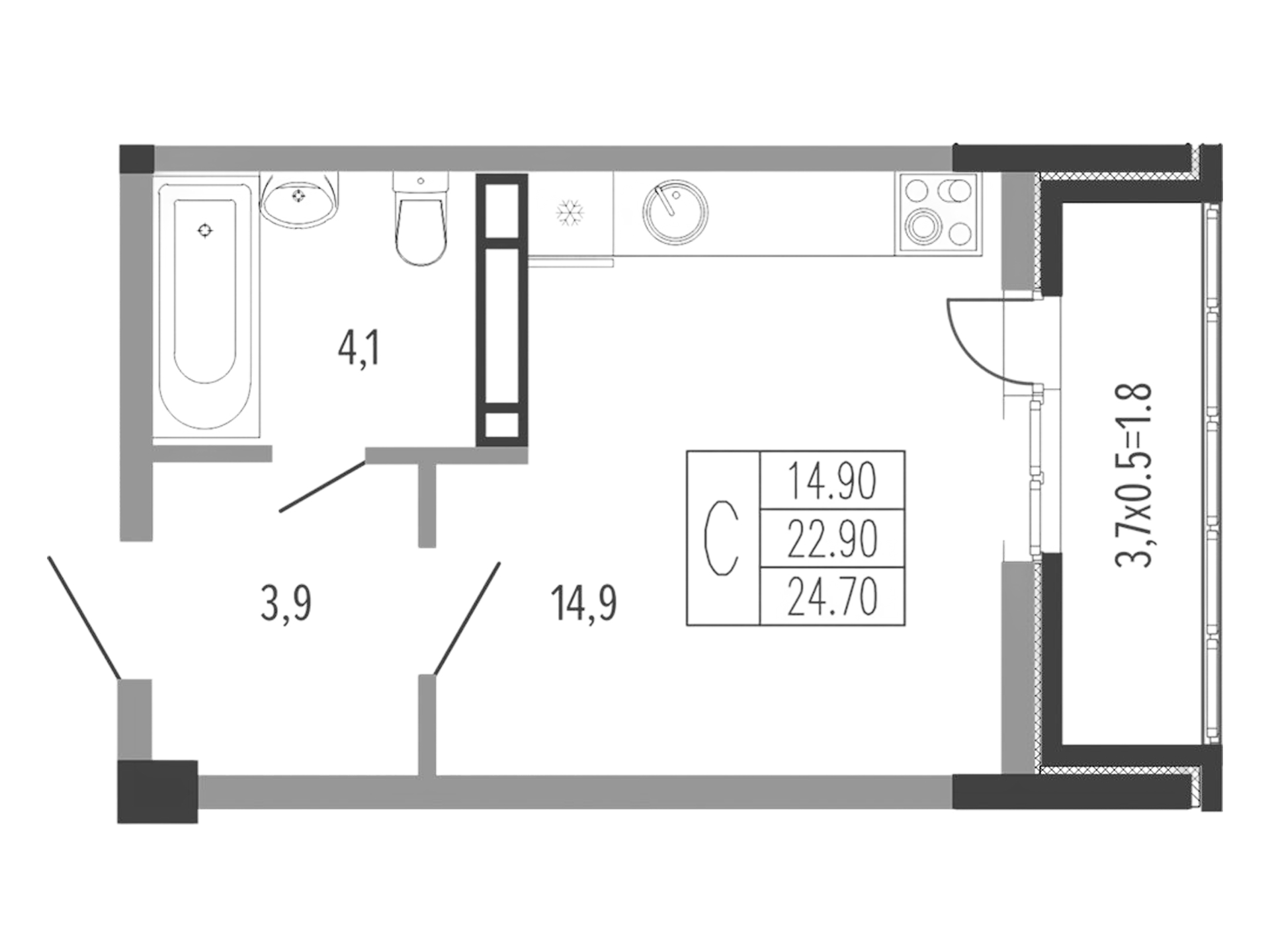 Планировка Студия 25,55 м²