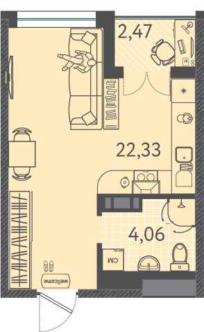 Планировка: Студия 27,1 м²