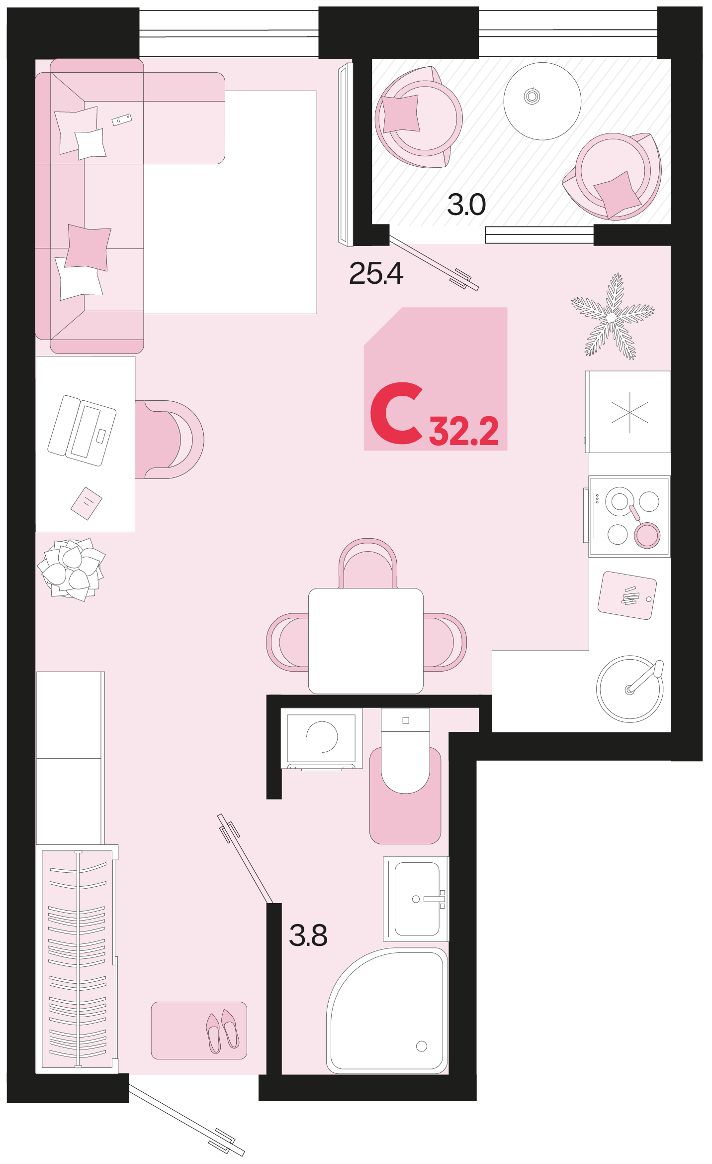 Планировка Студия 32,2 м²