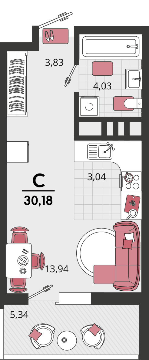 Планировка Студия 30,18 м²