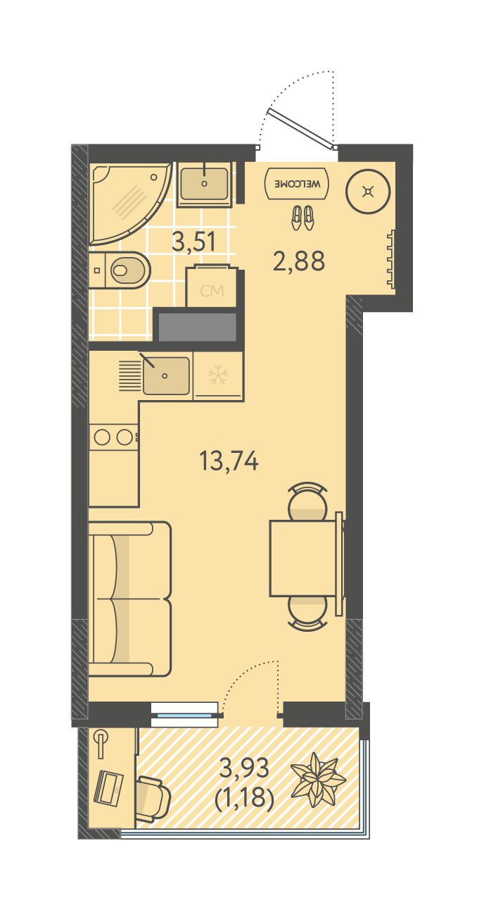 Планировка Студия 21,31 м²