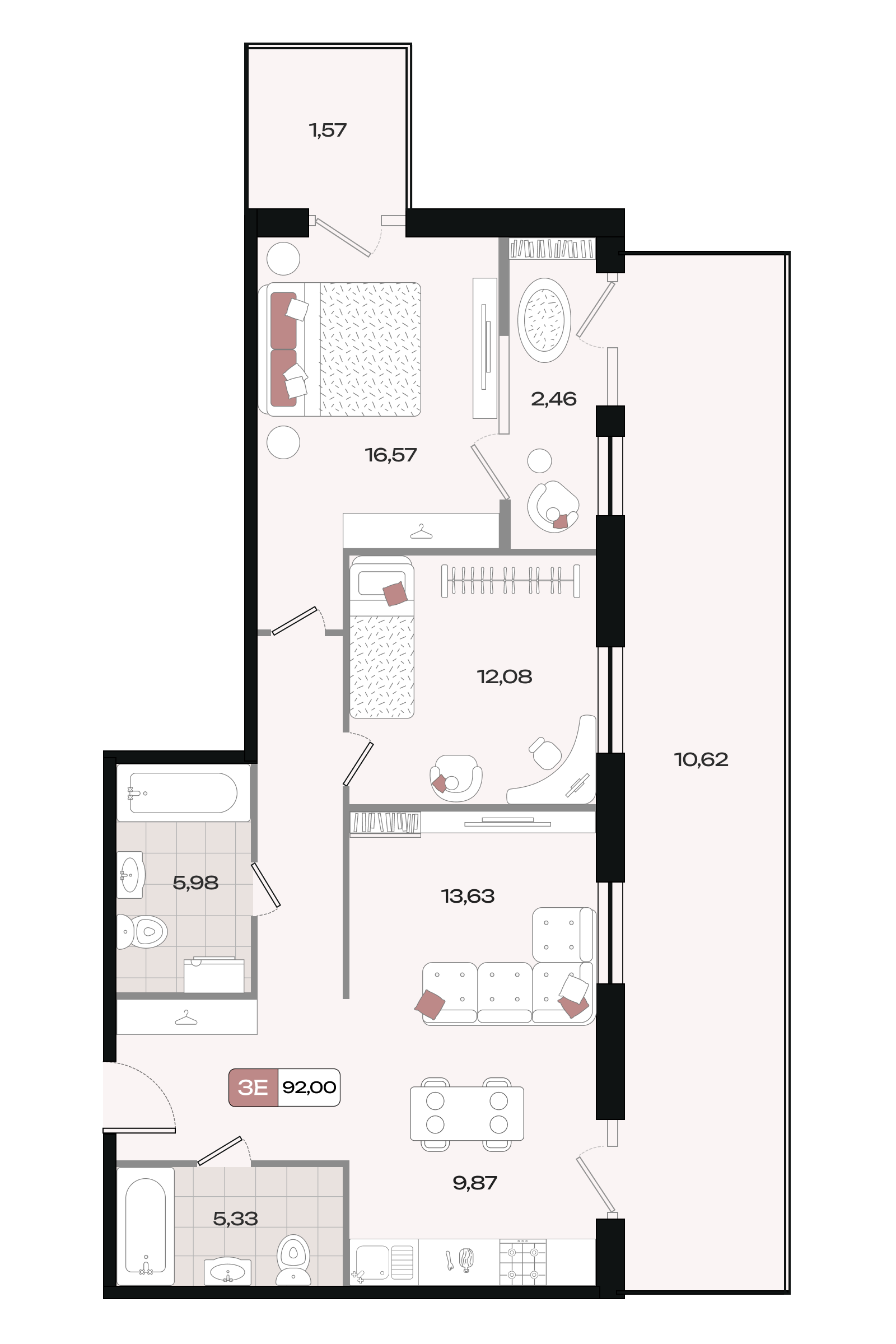 Планировка 3-комнатная 92 м²