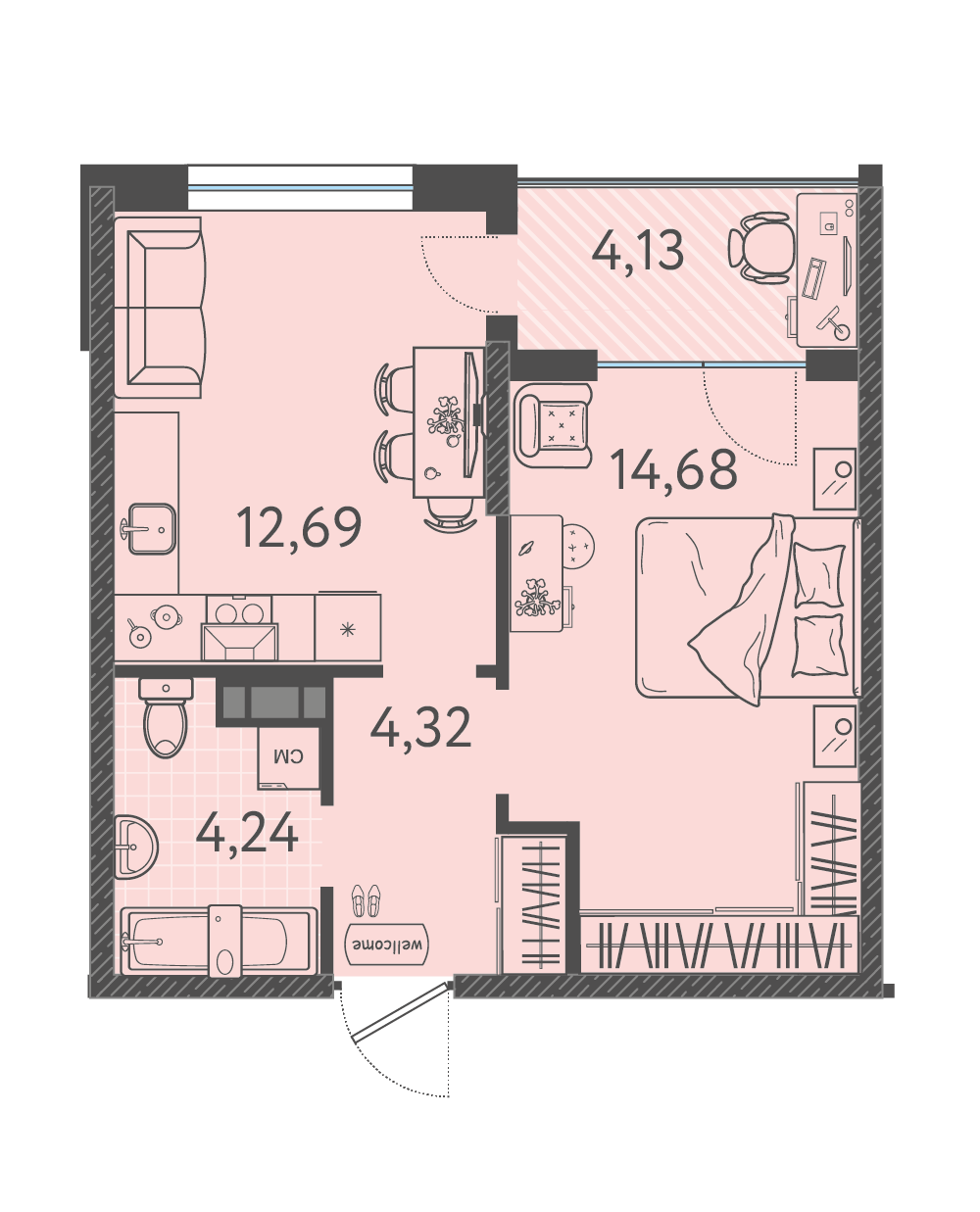 Планировка: 1-комн. квартира 37,4 м²