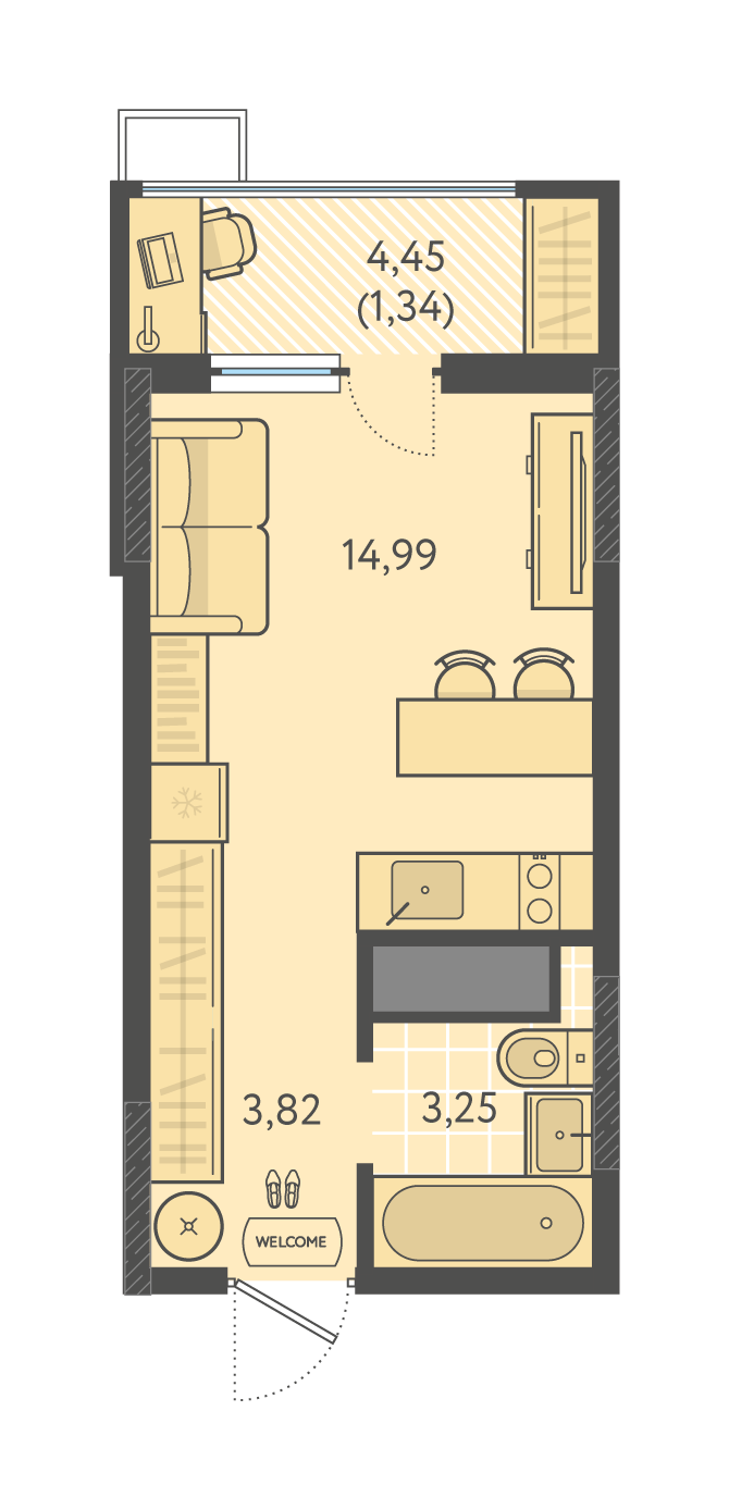 Планировка Студия 23,4 м²