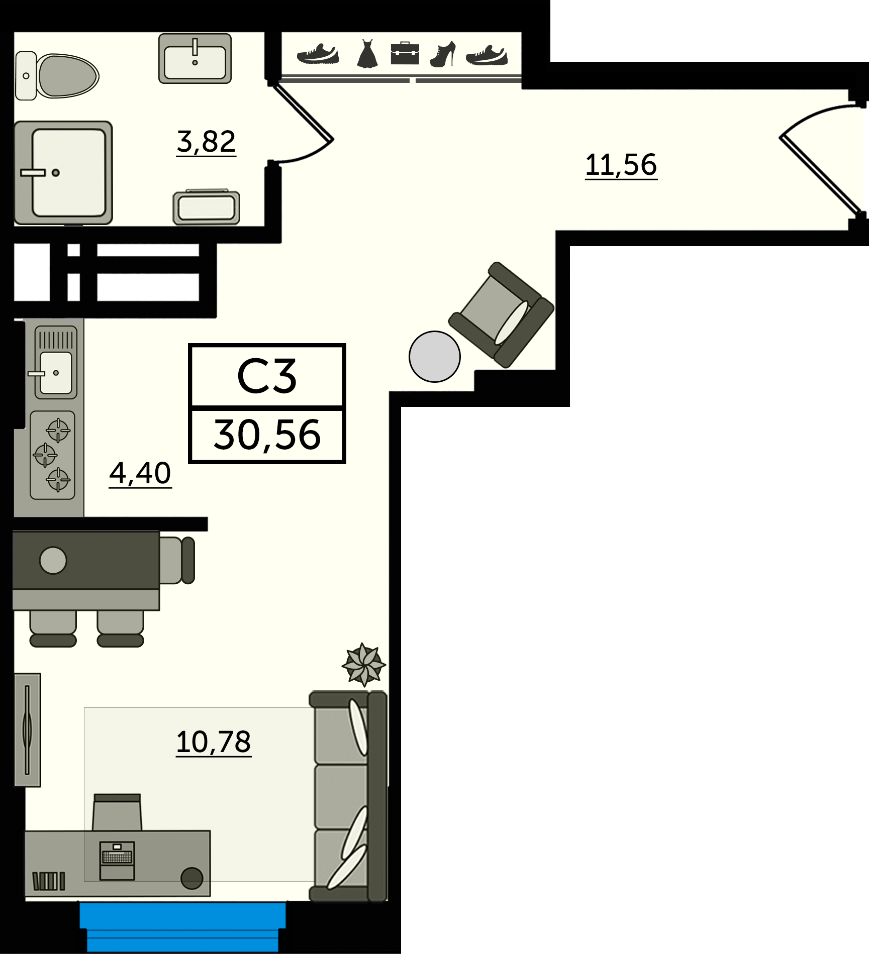 Планировка Студия 30,56 м²