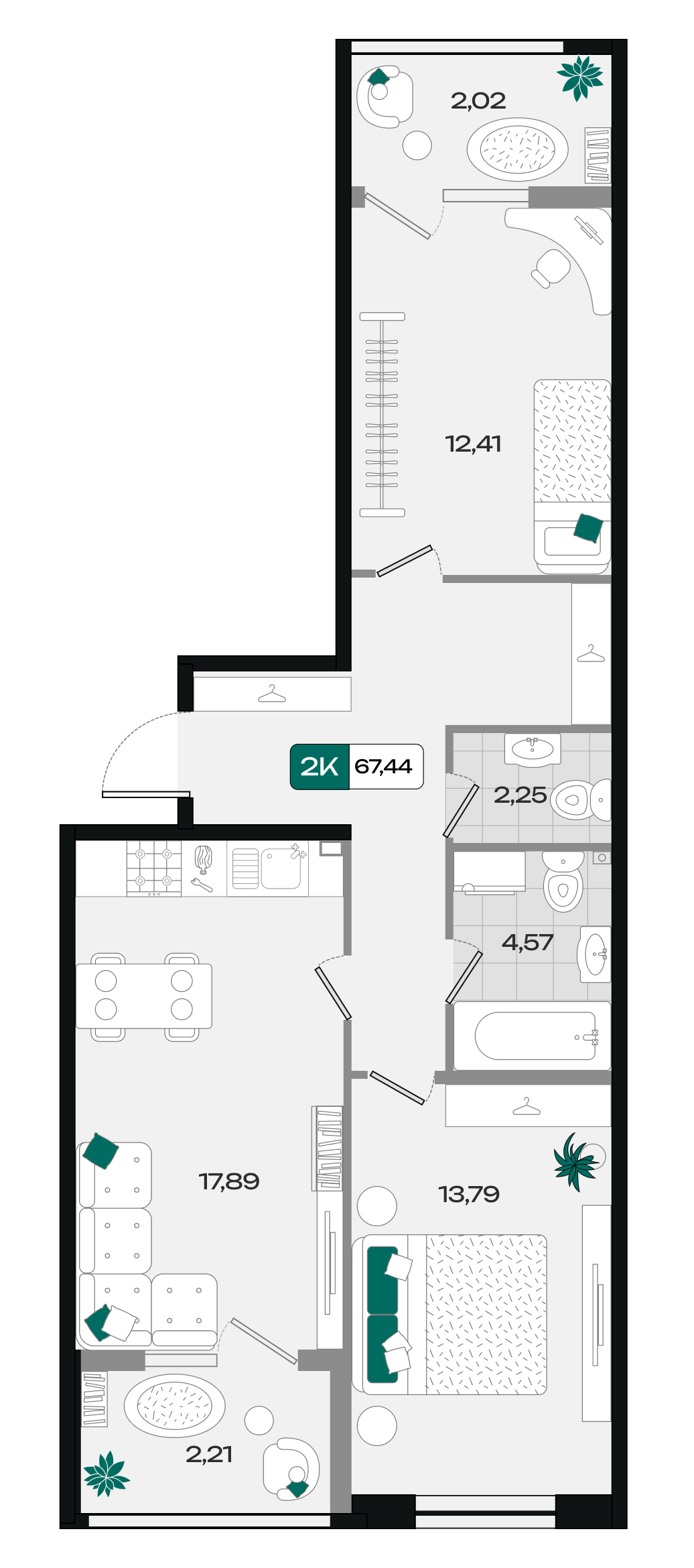 Планировка: 2-комн. квартира 67,4 м²
