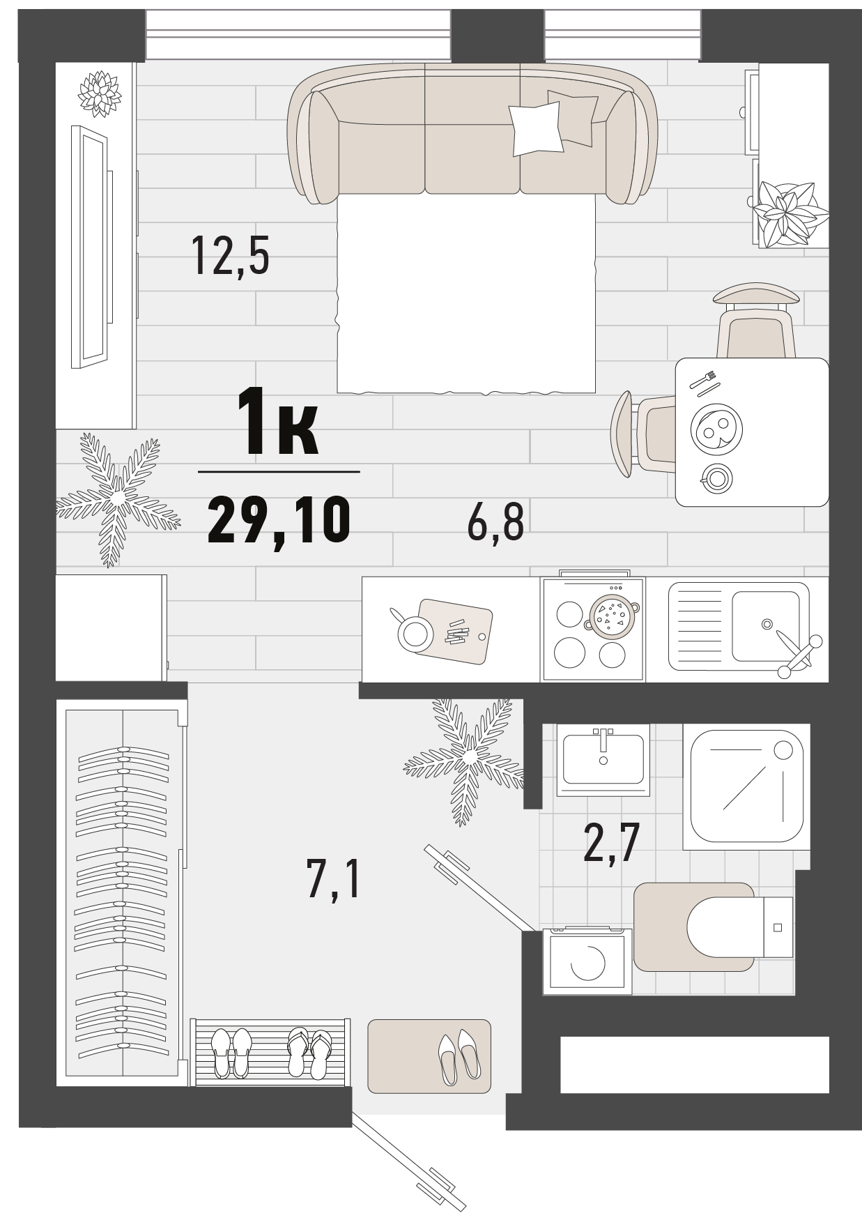 Планировка Студия 29,1 м²