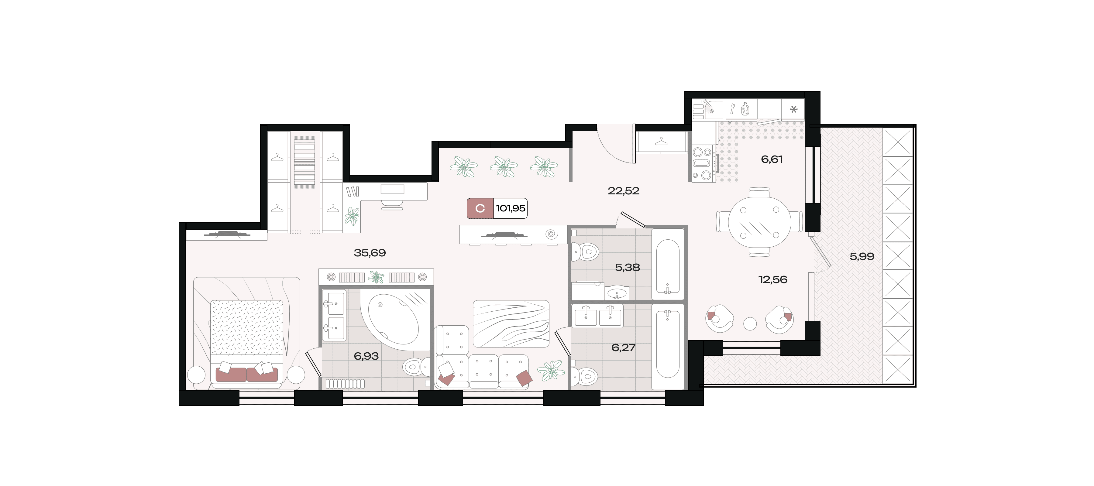 Планировка Студия 101,95 м²