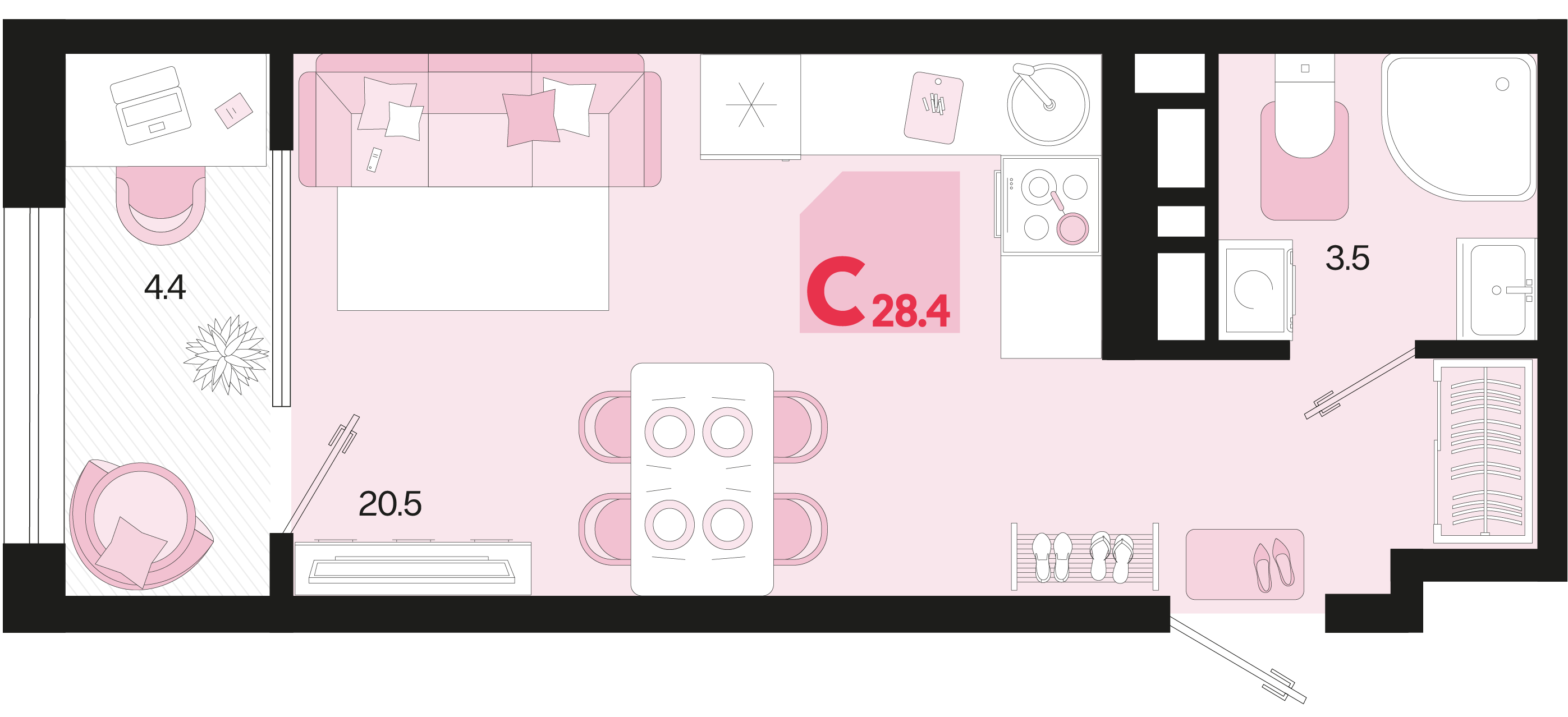 Планировка Студия 28,4 м²