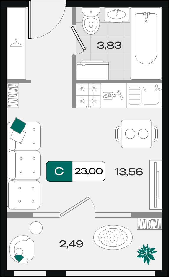Планировка Студия 23 м²