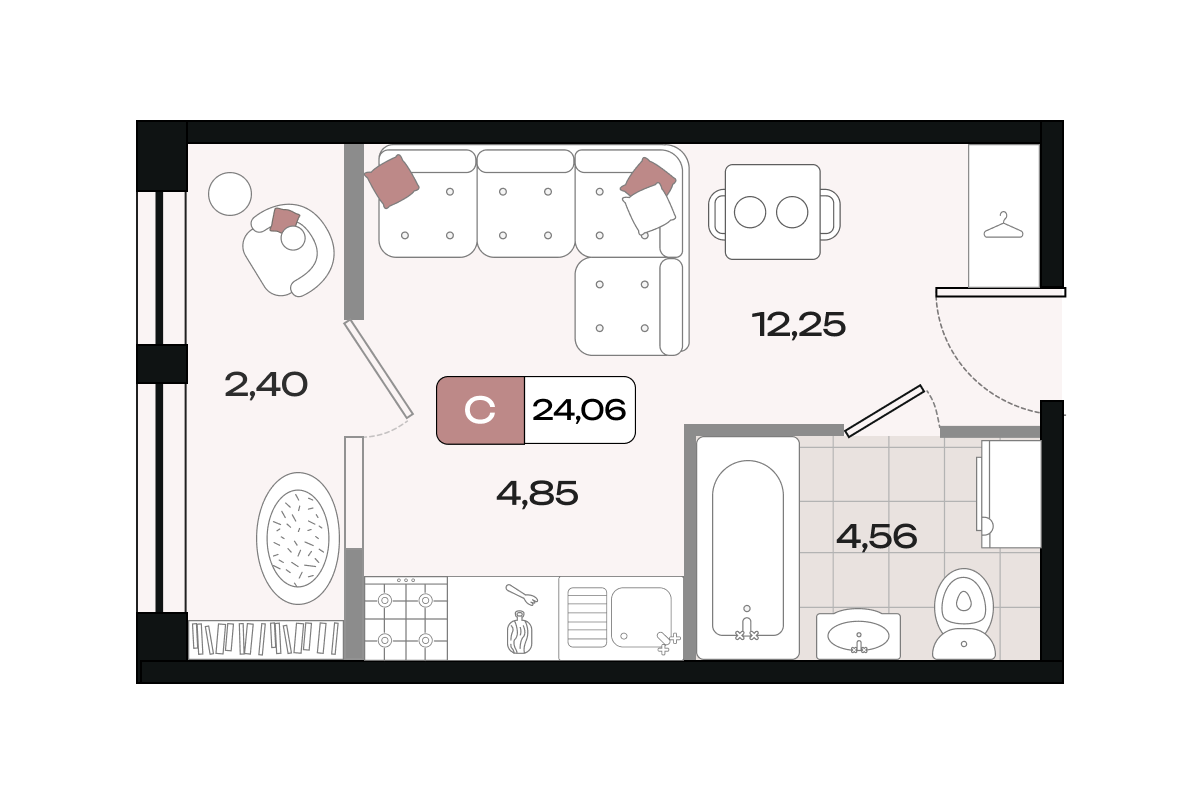 Планировка Студия 24,06 м²