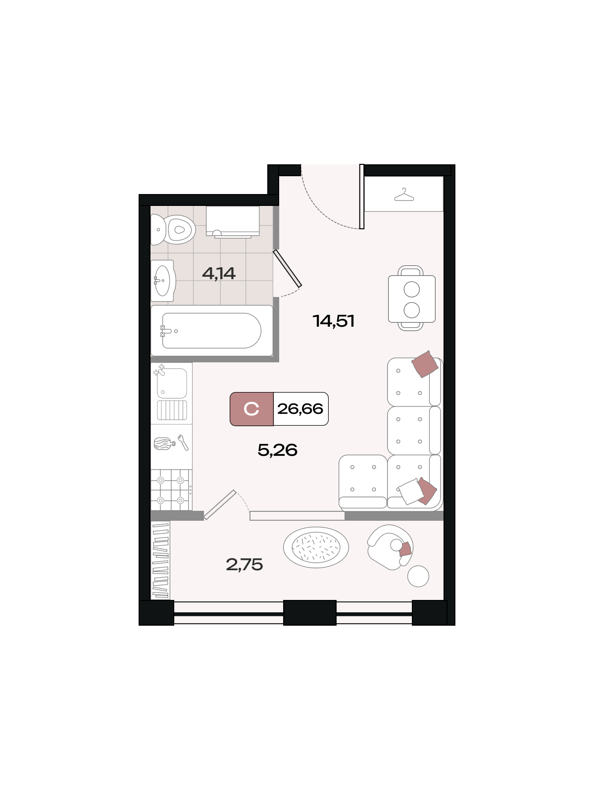 Планировка: Студия 26,7 м²
