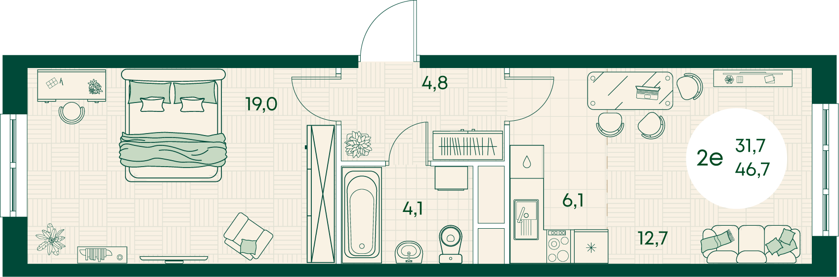 Планировка: 2-комн. квартира 46,7 м²