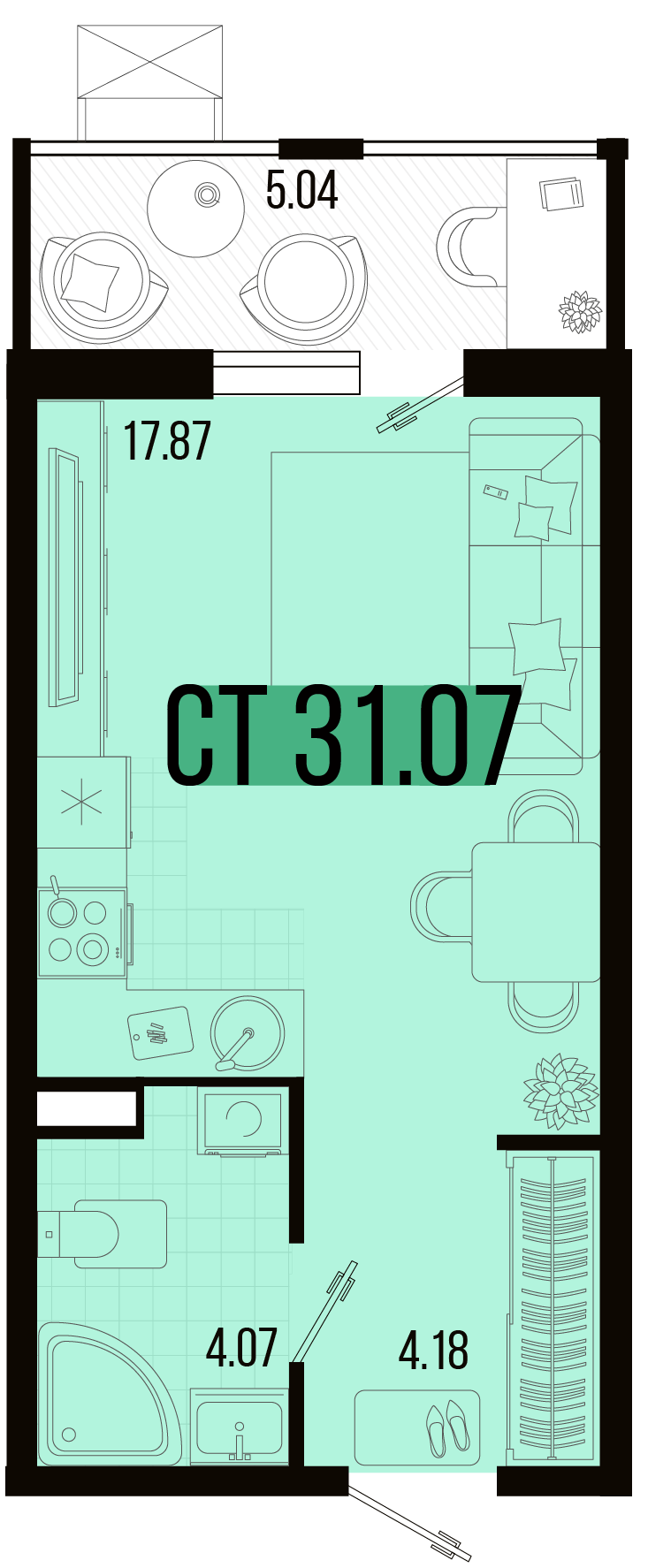 Планировка Студия 29,1 м²