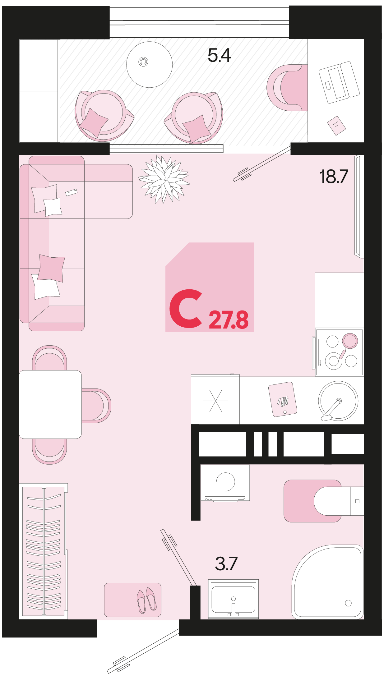 Планировка Студия 27,8 м²
