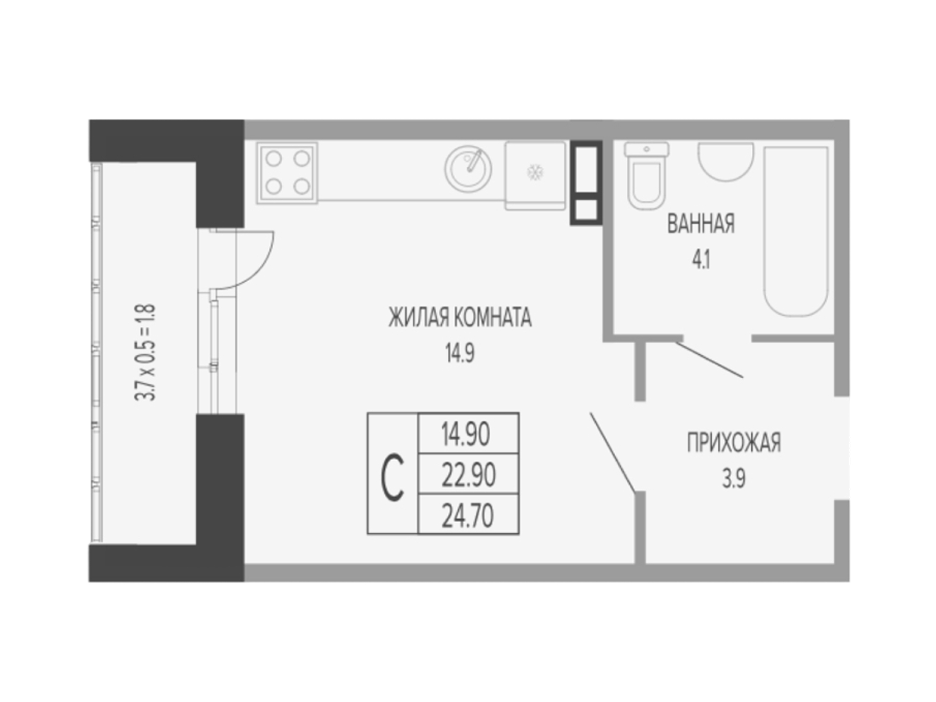 Планировка Студия 25,5 м²