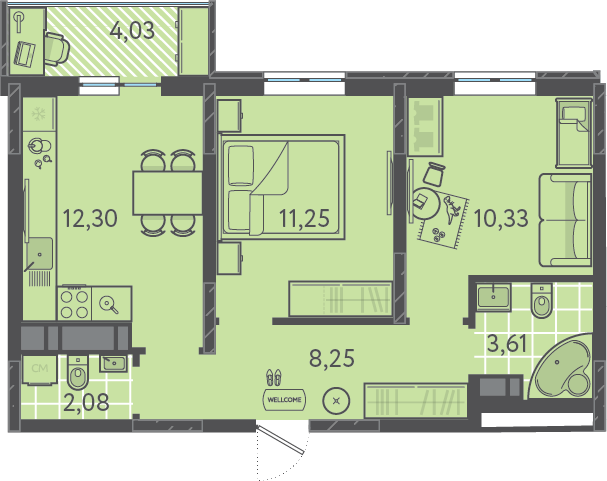 Планировка: 2-комн. квартира 48,7 м²