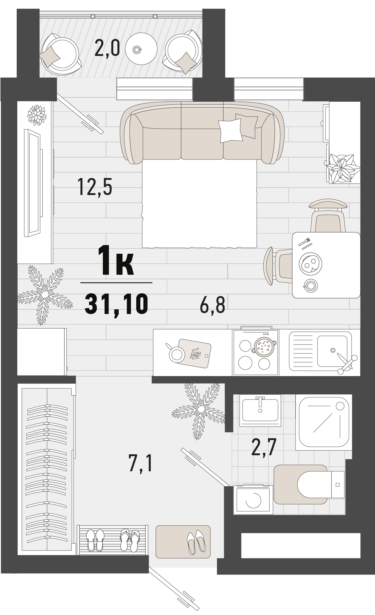Планировка Студия 31,1 м²