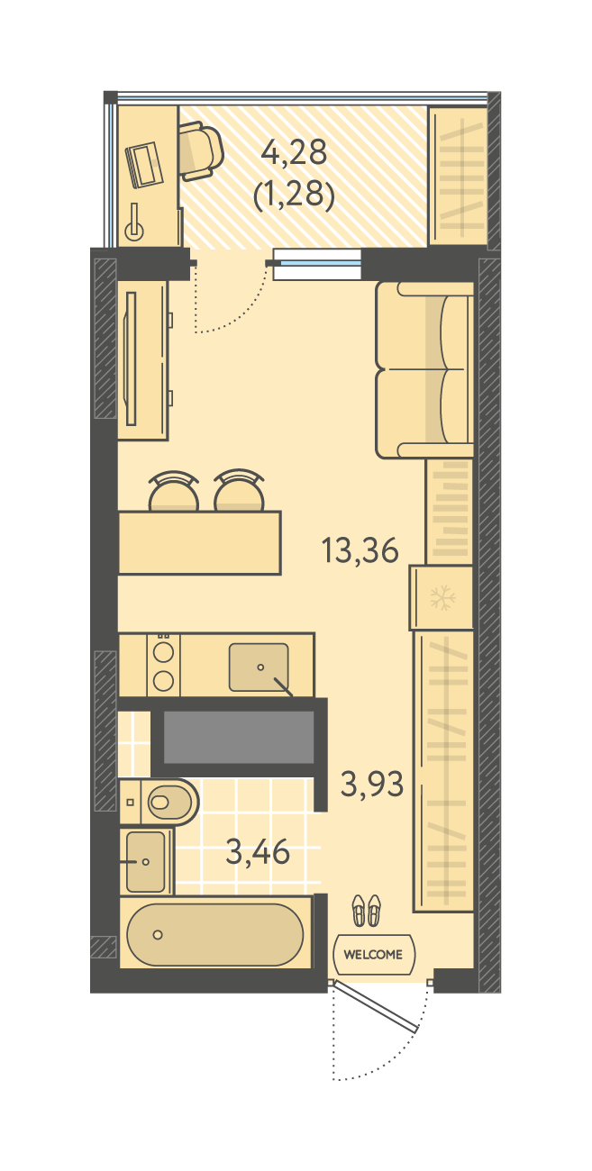 Планировка Студия 22,03 м²