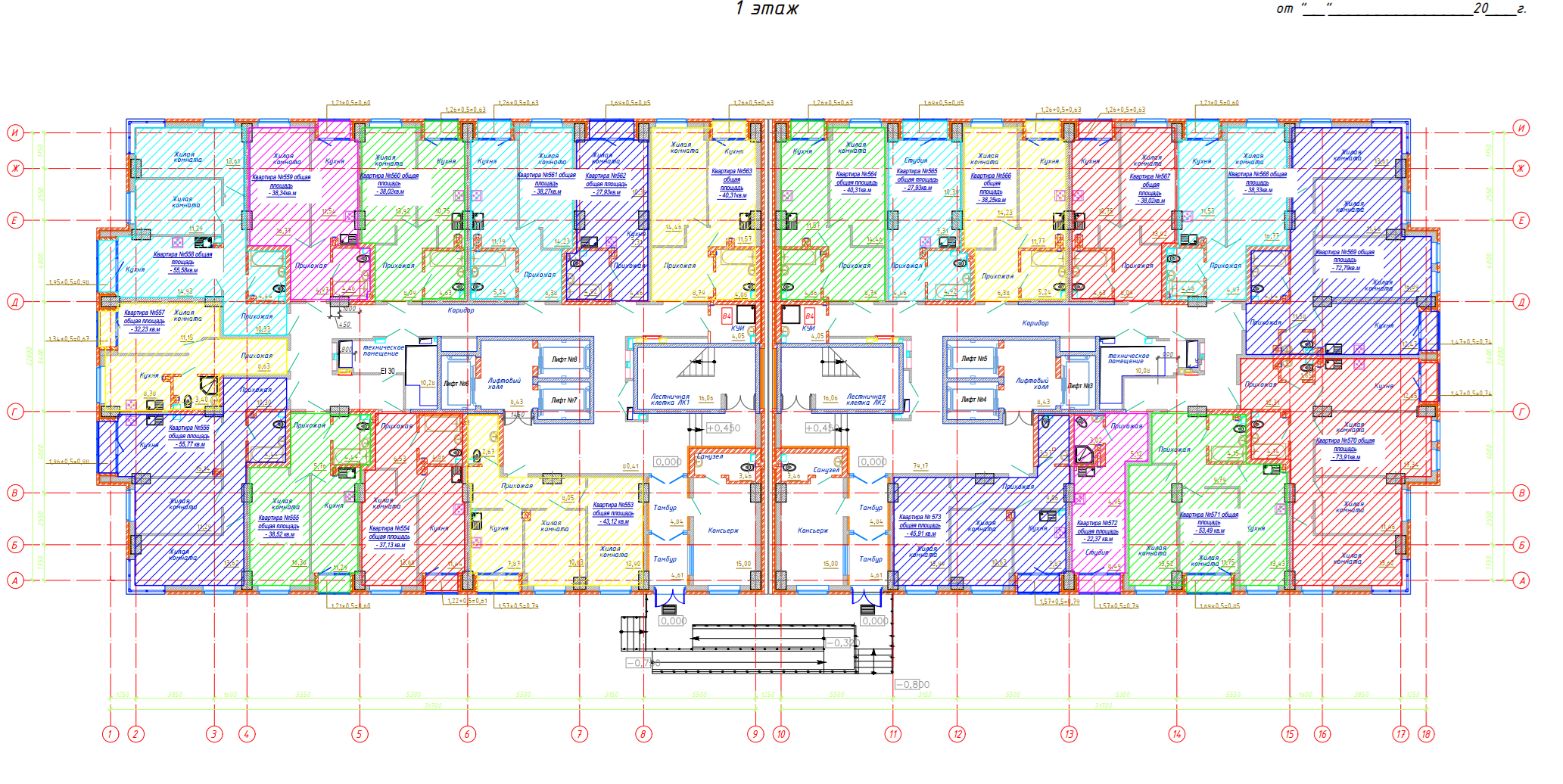 Планировка 1-комнатная 38,6 м²