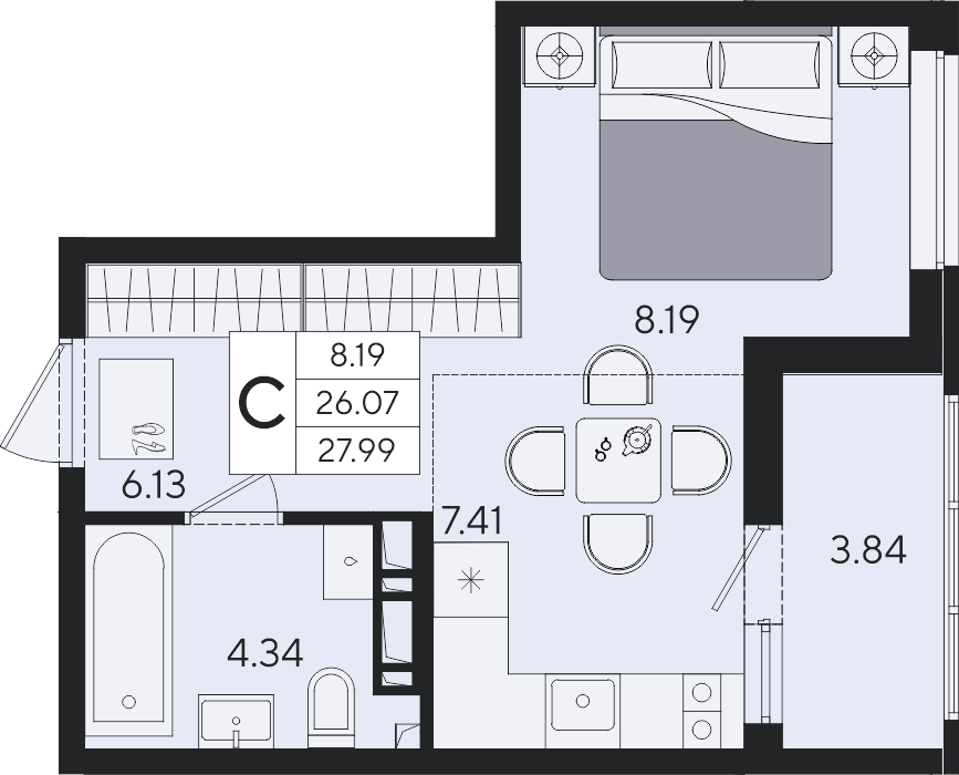 Планировка Студия 27,99 м²