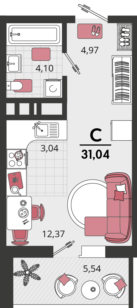 Планировка Студия 31,04 м²