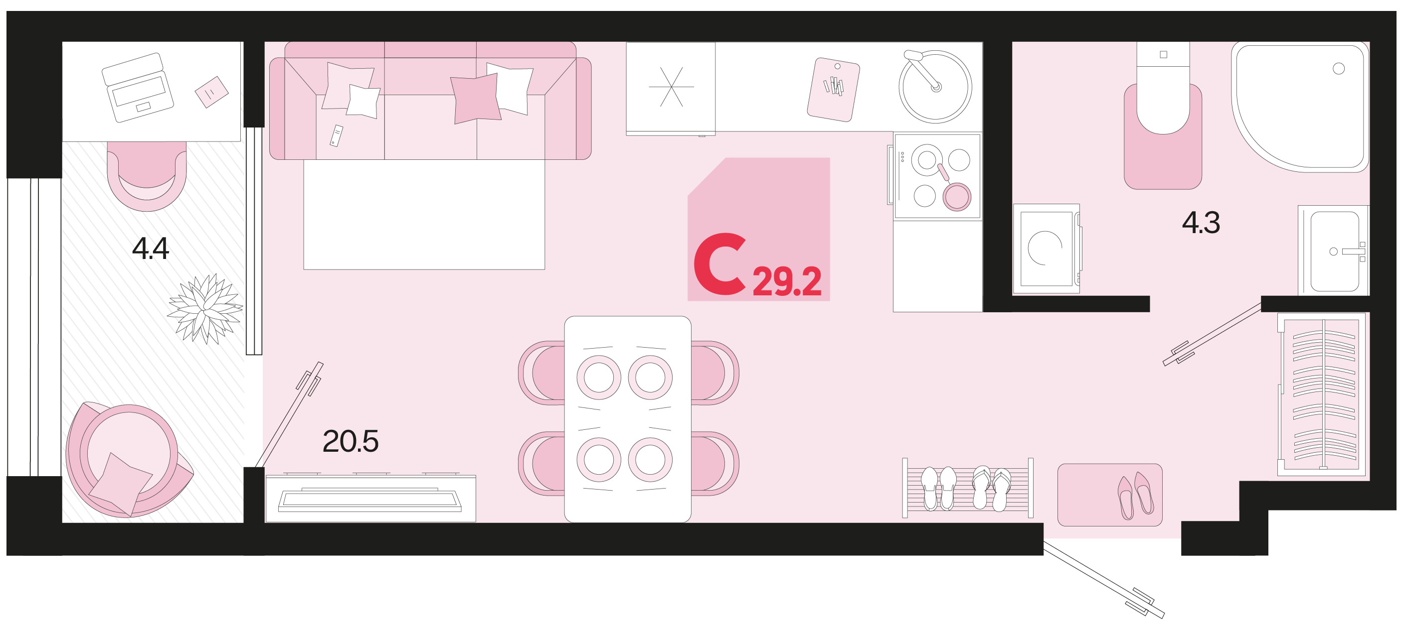 Планировка Студия 29,2 м²