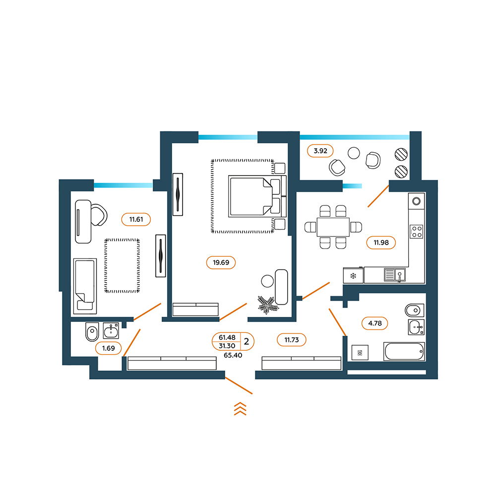 Планировка: 2-комн. квартира 66,2 м²