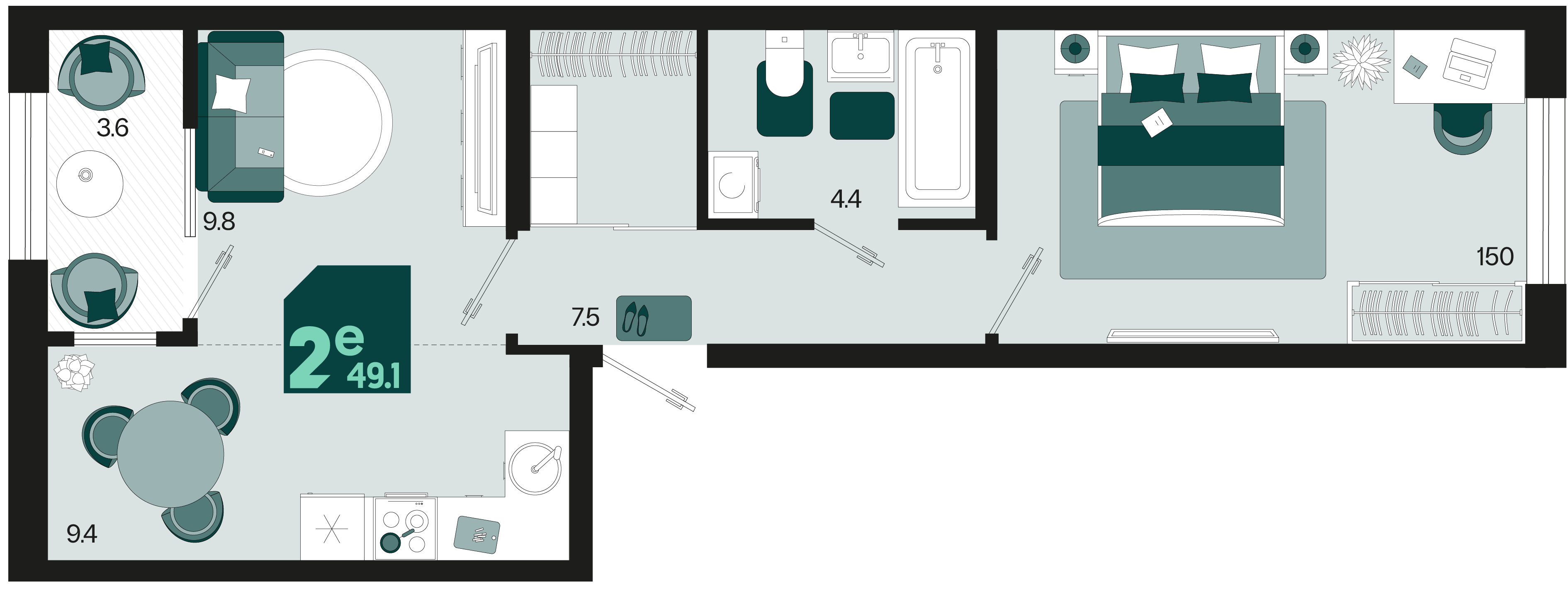 Планировка 2-комнатная 49 м²