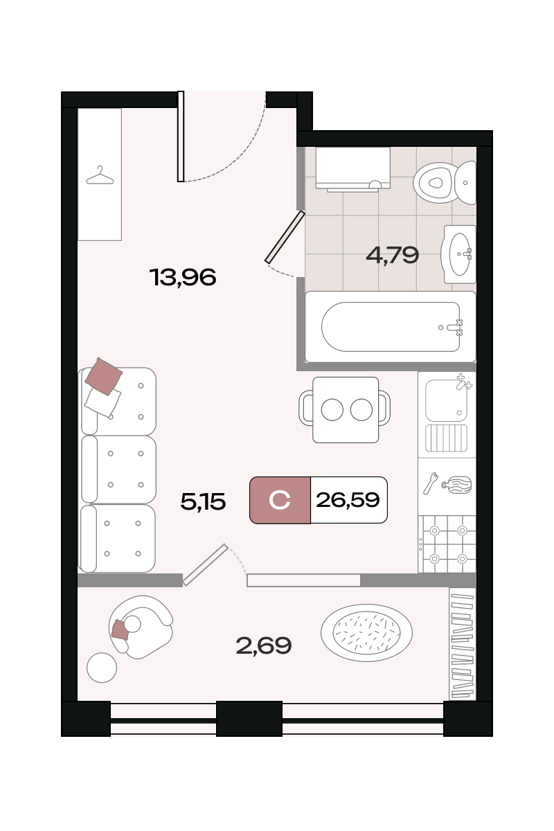 Планировка Студия 26,59 м²