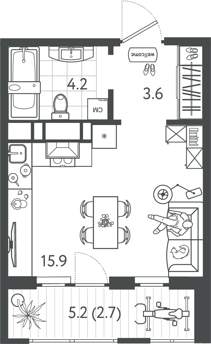 Планировка: Студия 26,4 м²
