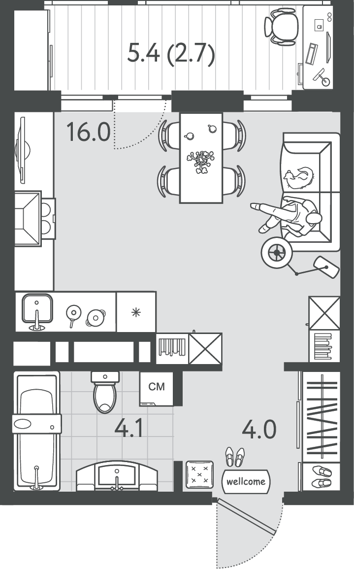 Планировка: Студия 26,5 м²