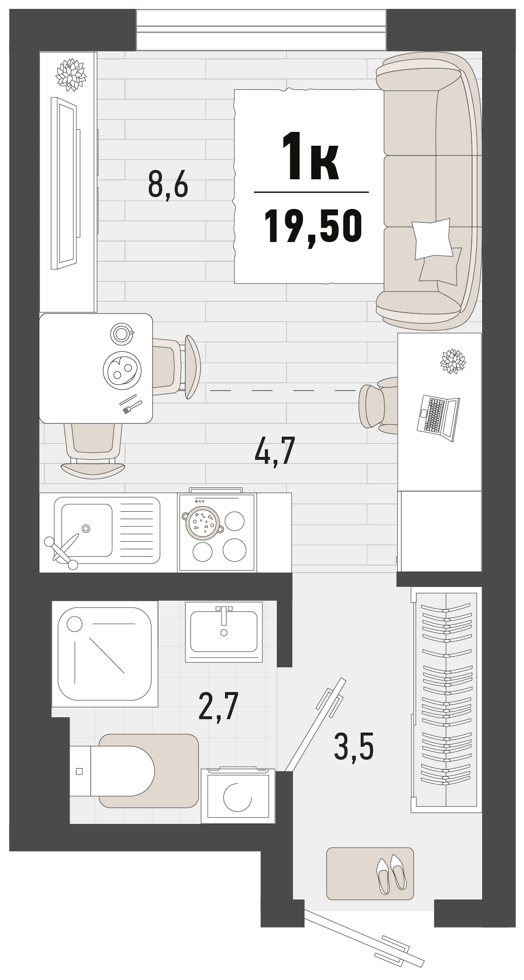Планировка Студия 19,5 м²