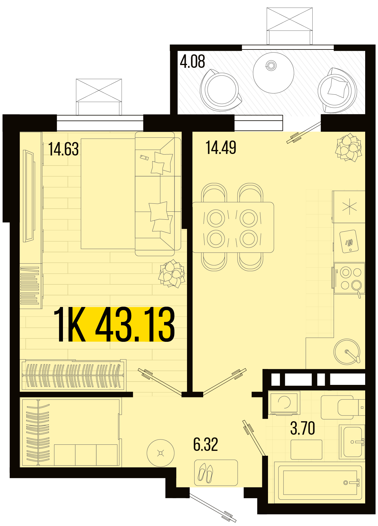 Планировка 1-комнатная 41,09 м²