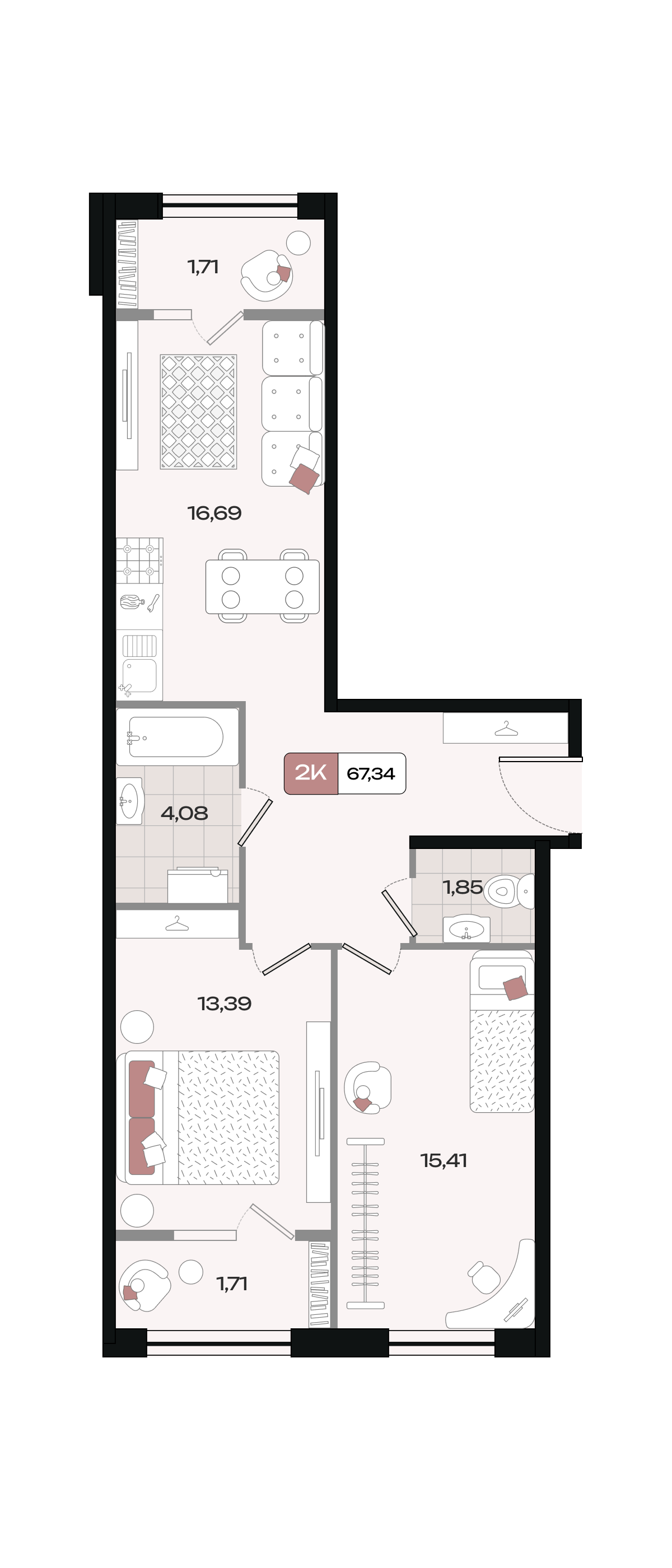 Планировка 2-комнатная 67,34 м²