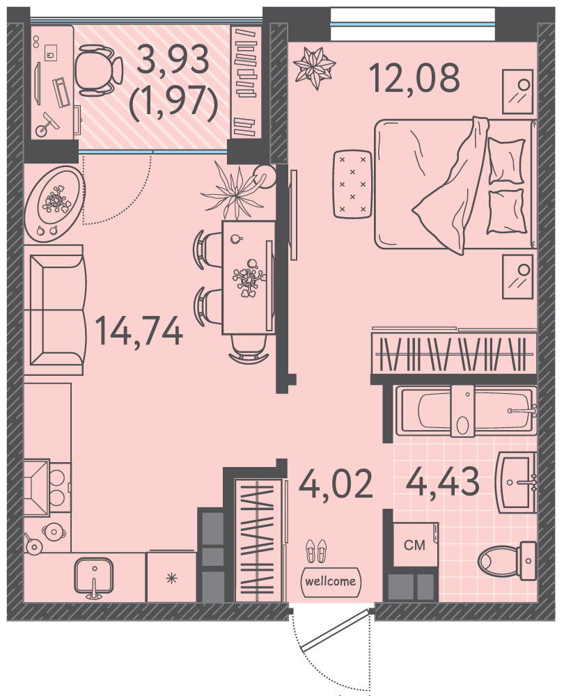 Планировка: 1-комн. квартира 36,3 м²