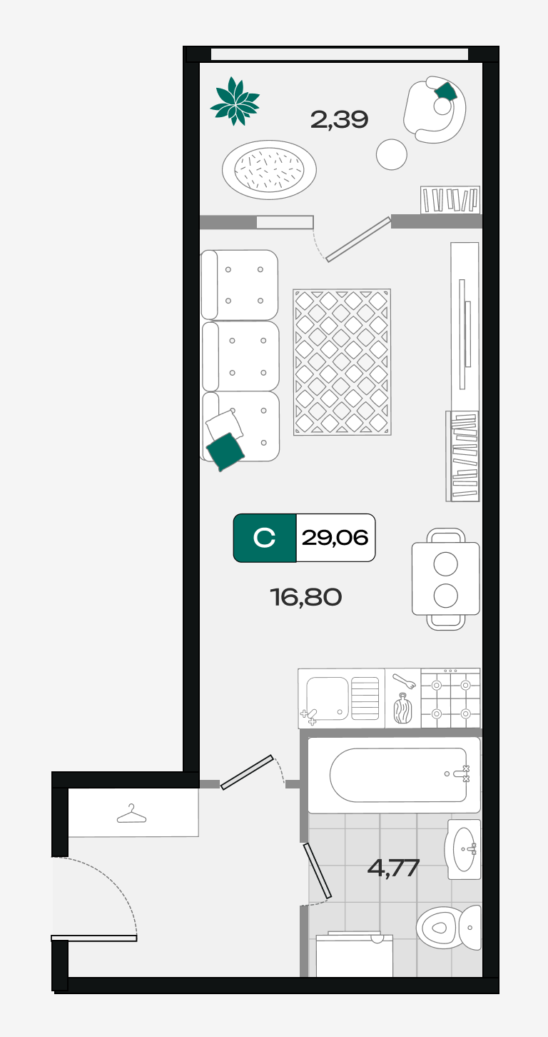 Планировка Студия 29,06 м²