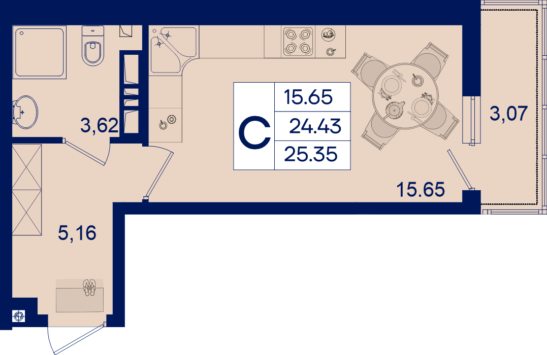 Планировка Студия 25,35 м²
