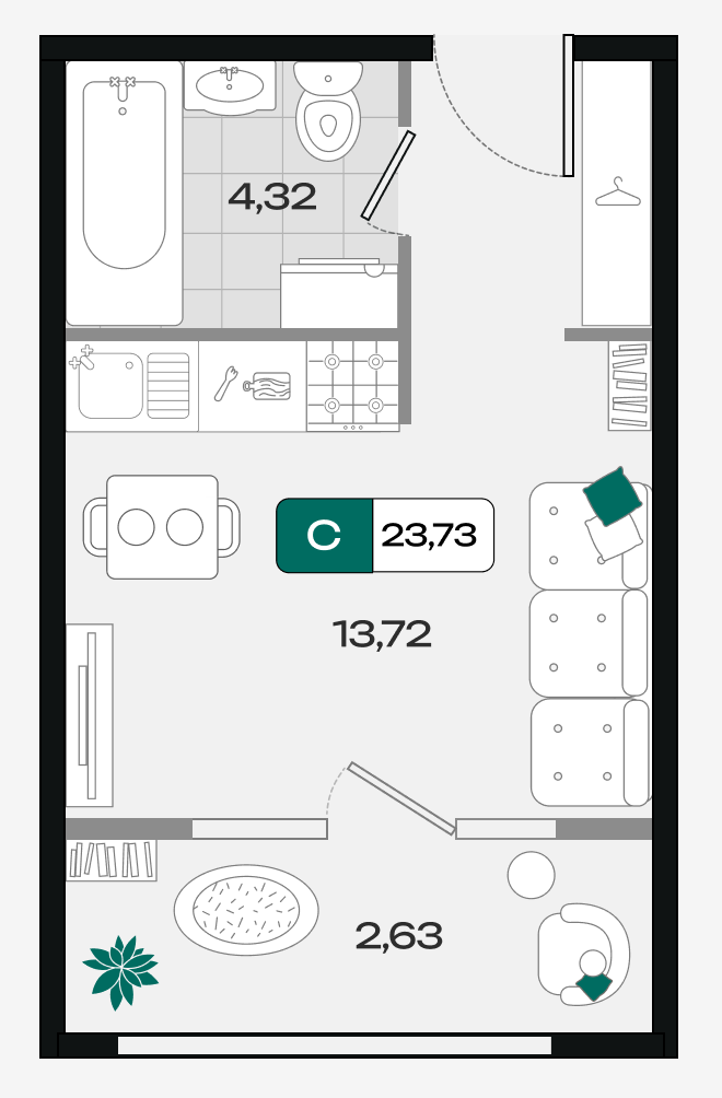 Планировка: Студия 23,7 м²