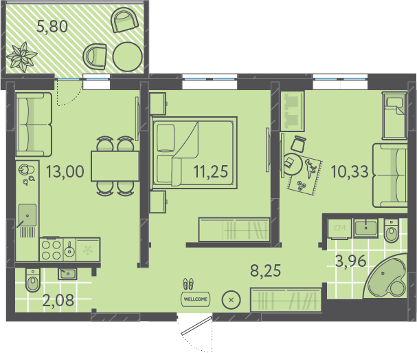Планировка: 2-комн. квартира 49,7 м²