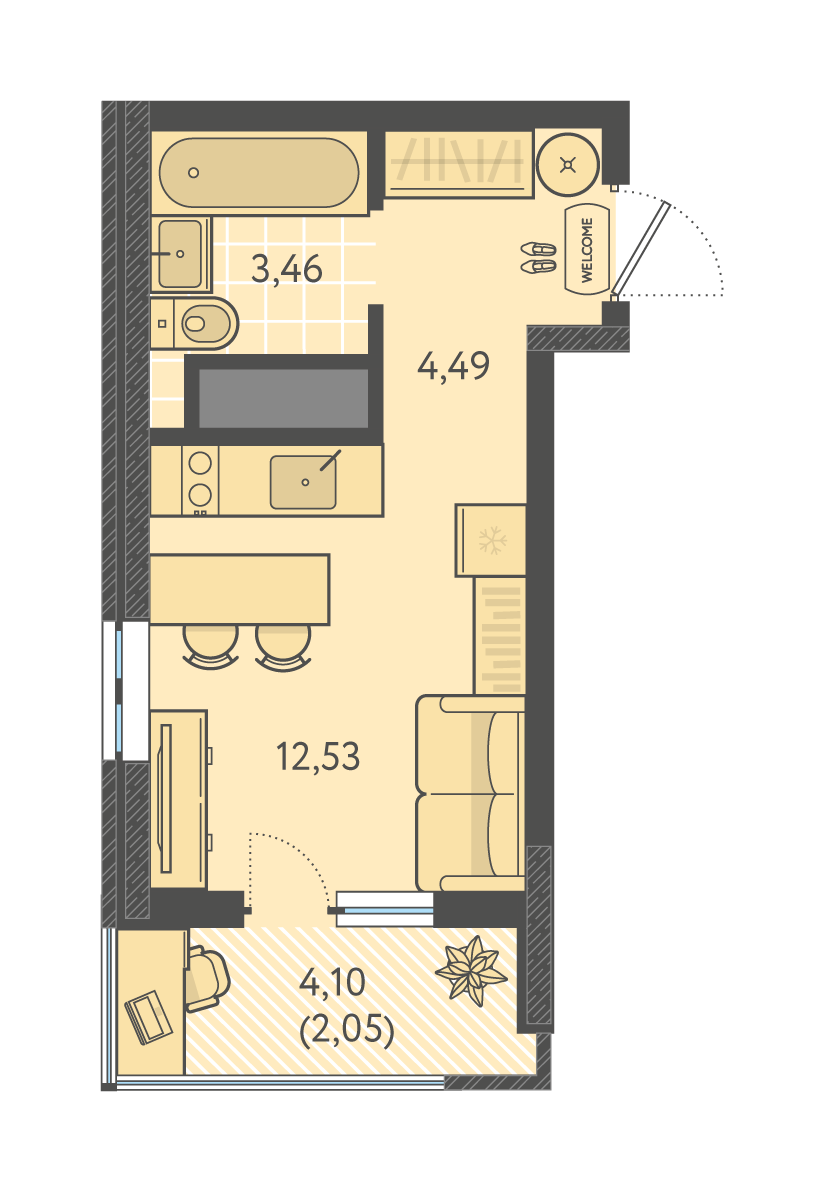 Планировка: Студия 22,5 м²