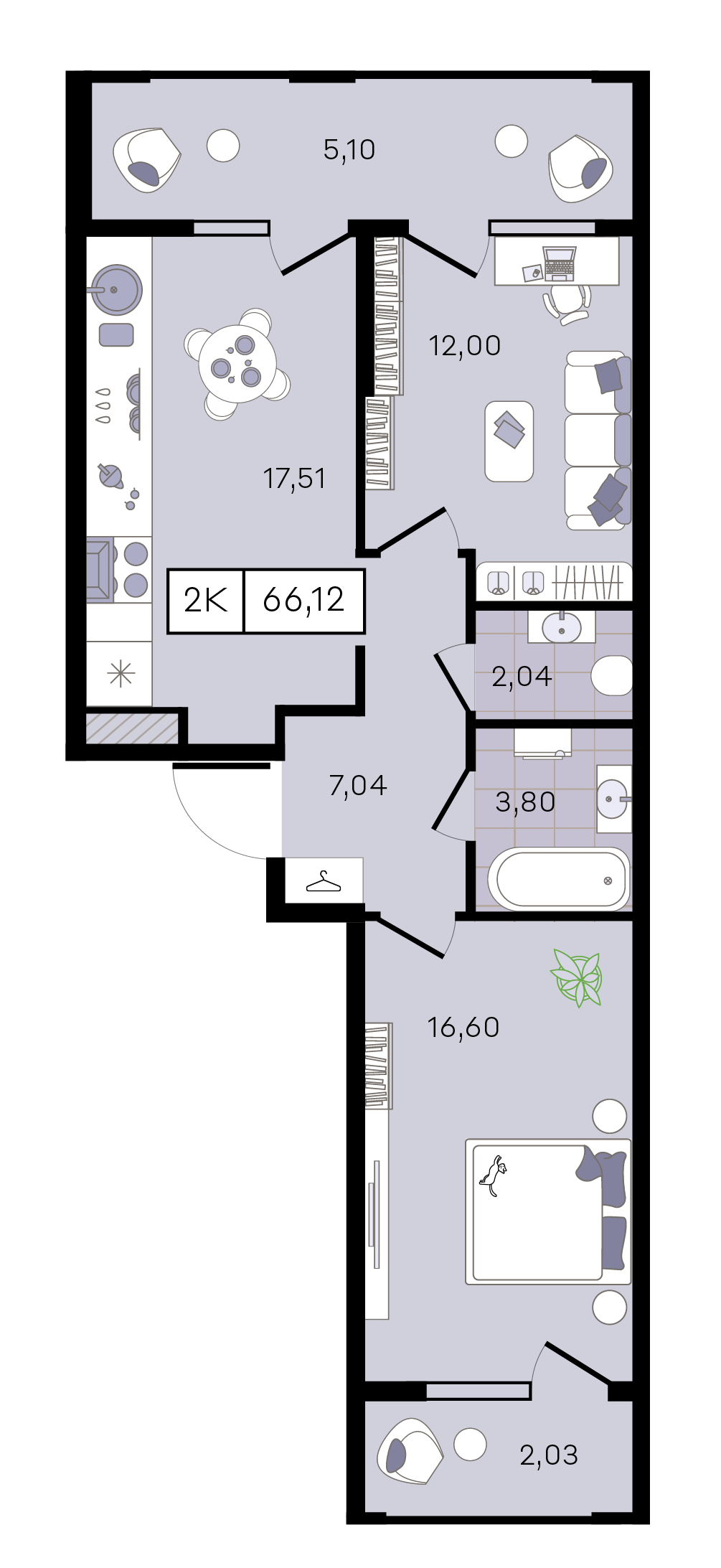 Планировка: 2-комн. квартира 66,1 м²