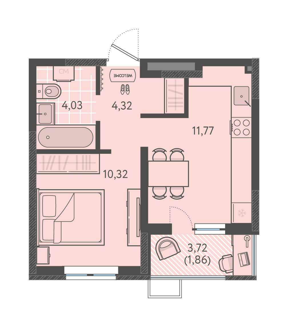 Планировка: 1-комн. квартира 32,3 м²