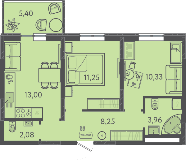 Планировка: 2-комн. квартира 49,8 м²