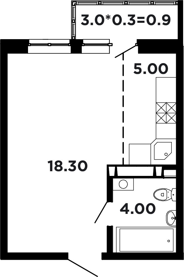 Планировка Студия 28,3 м²