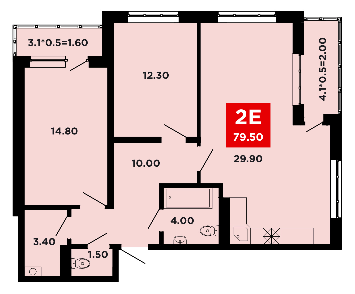 Планировка 2-комнатная 79,3 м²