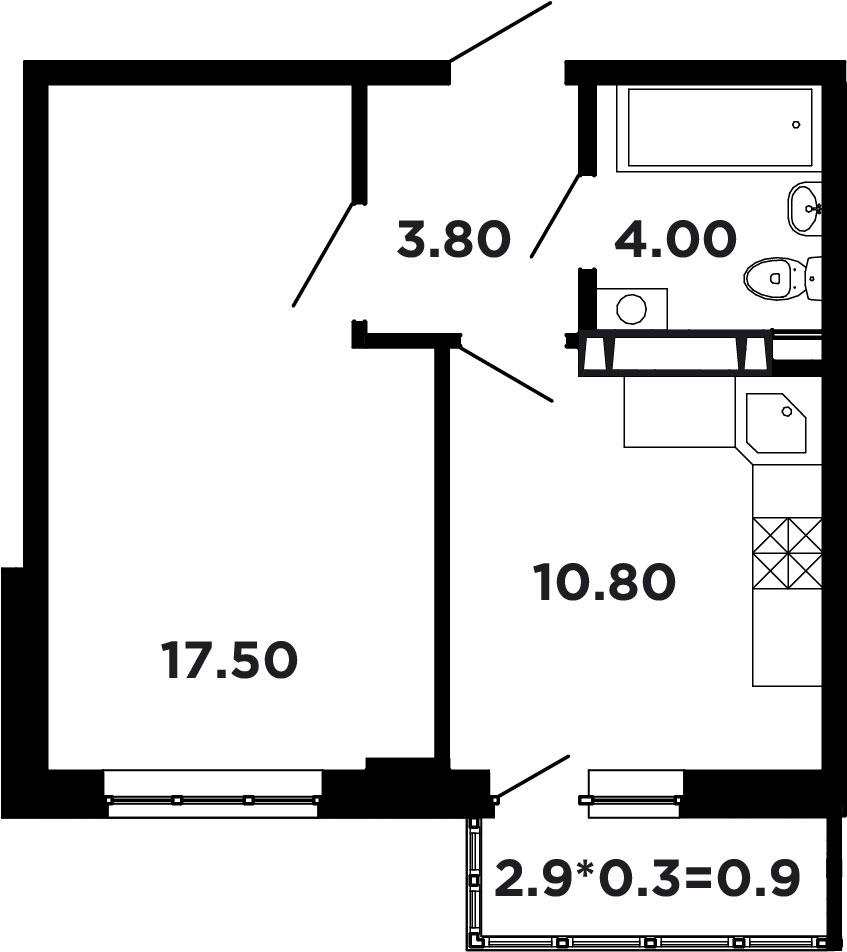 Планировка: 1-комн. квартира 37 м²