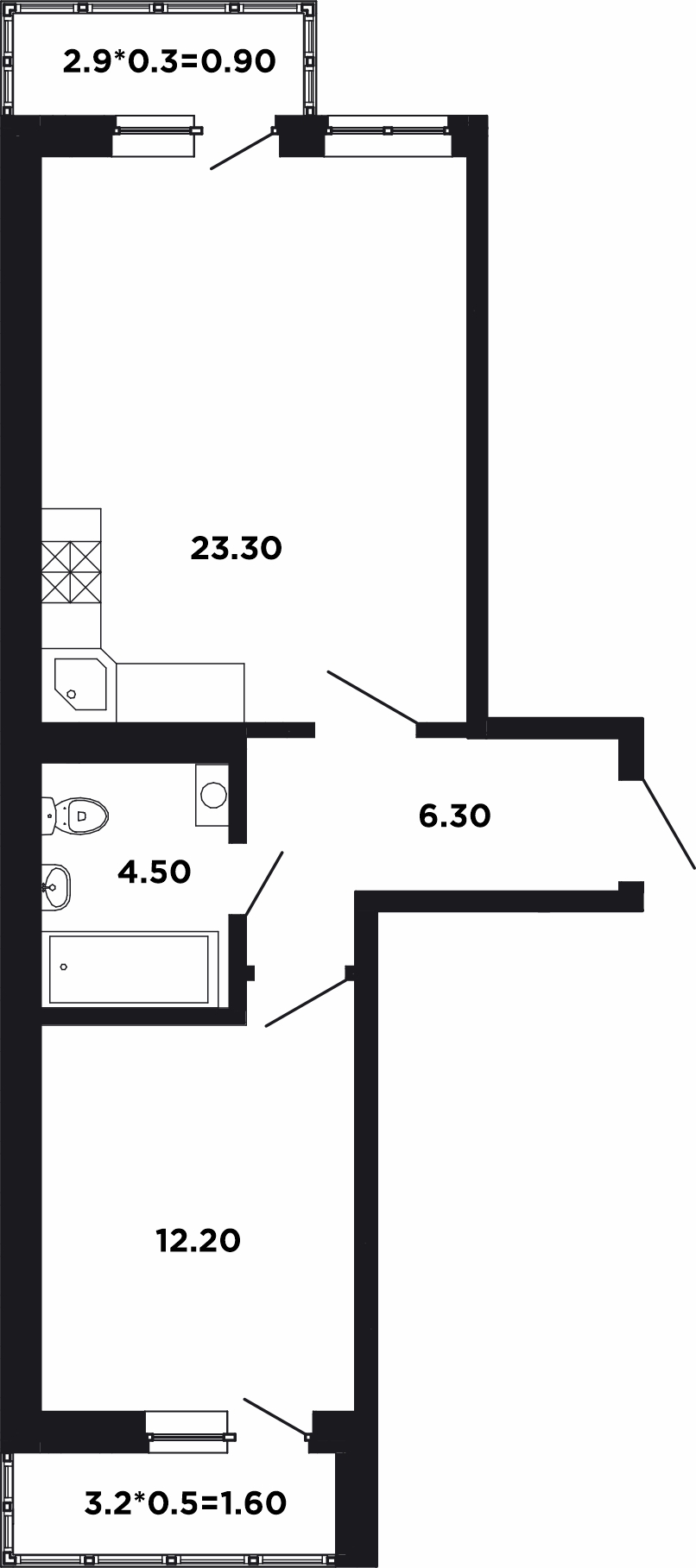 Планировка 1-комнатная 49,1 м²
