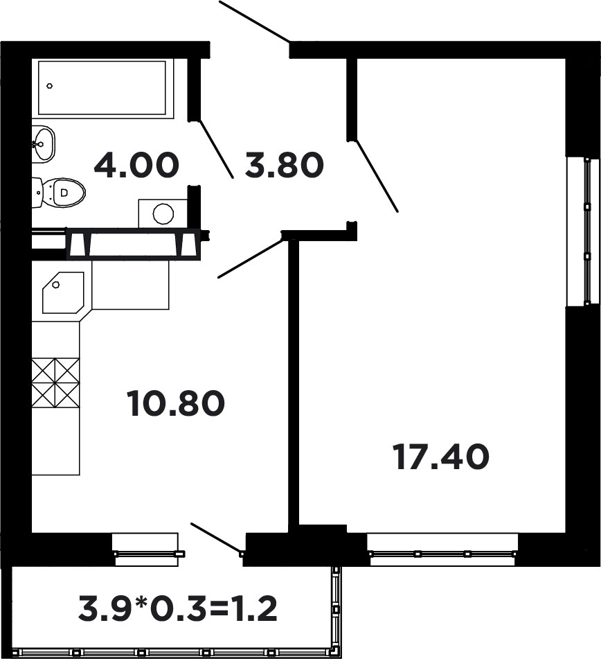 Планировка: 1-комн. квартира 37,1 м²